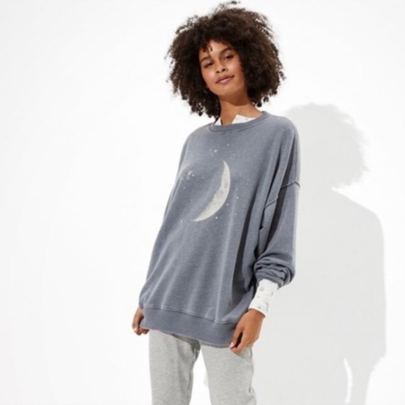 American Eagle Oversized Crescent Moon Crewneck - Picture 1 of 5